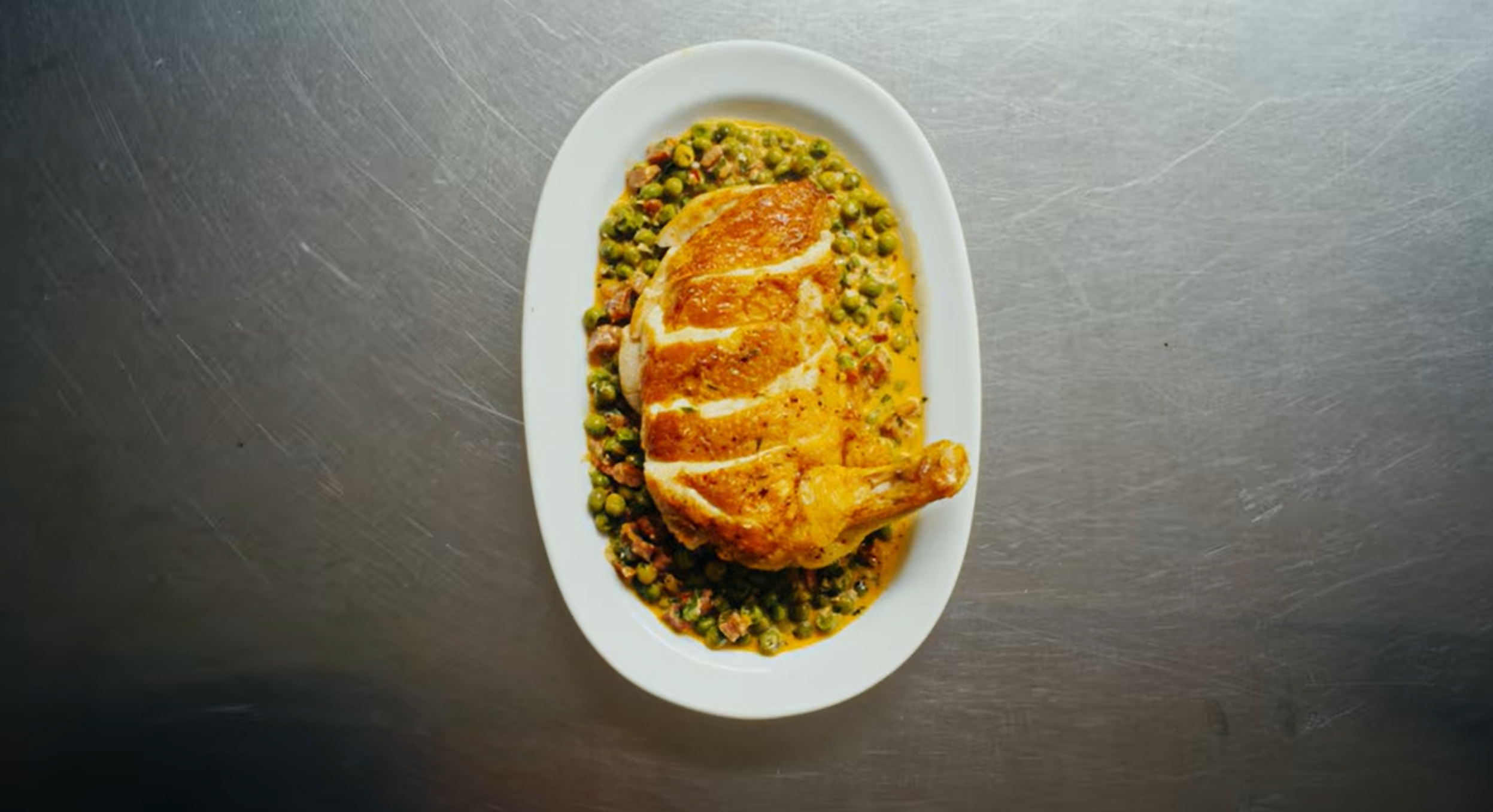 Perfectly Cooked Chicken Breast, with Spicy Peas