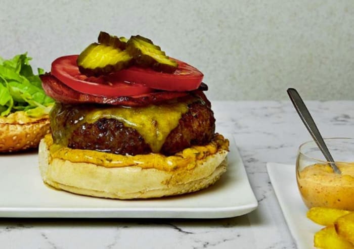Bacon Cheeseburgers with Pickled Cucumber Burger Sauce