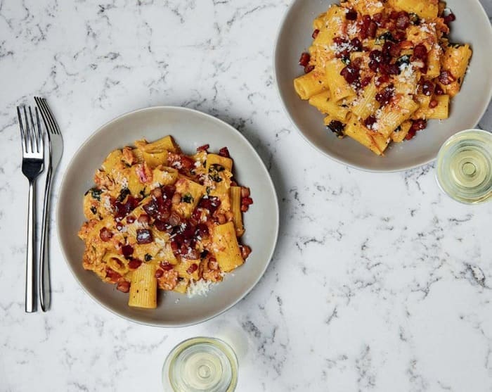 Tomato, Mascarpone and Pancetta Rigatoni
