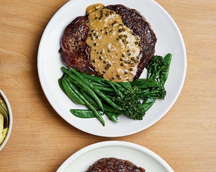 Rib-eye Steaks with Peppercorn Sauce